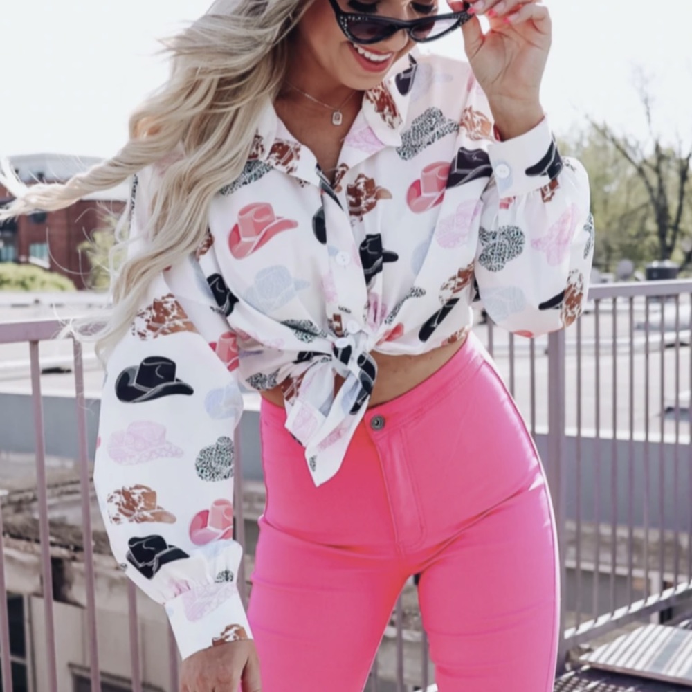 Cowboy hat button down blouse